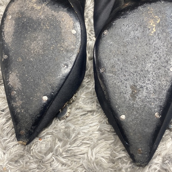 Roger Vivier Black Satin Floral crystal strass sling back heels 38 - Picture 10 of 13